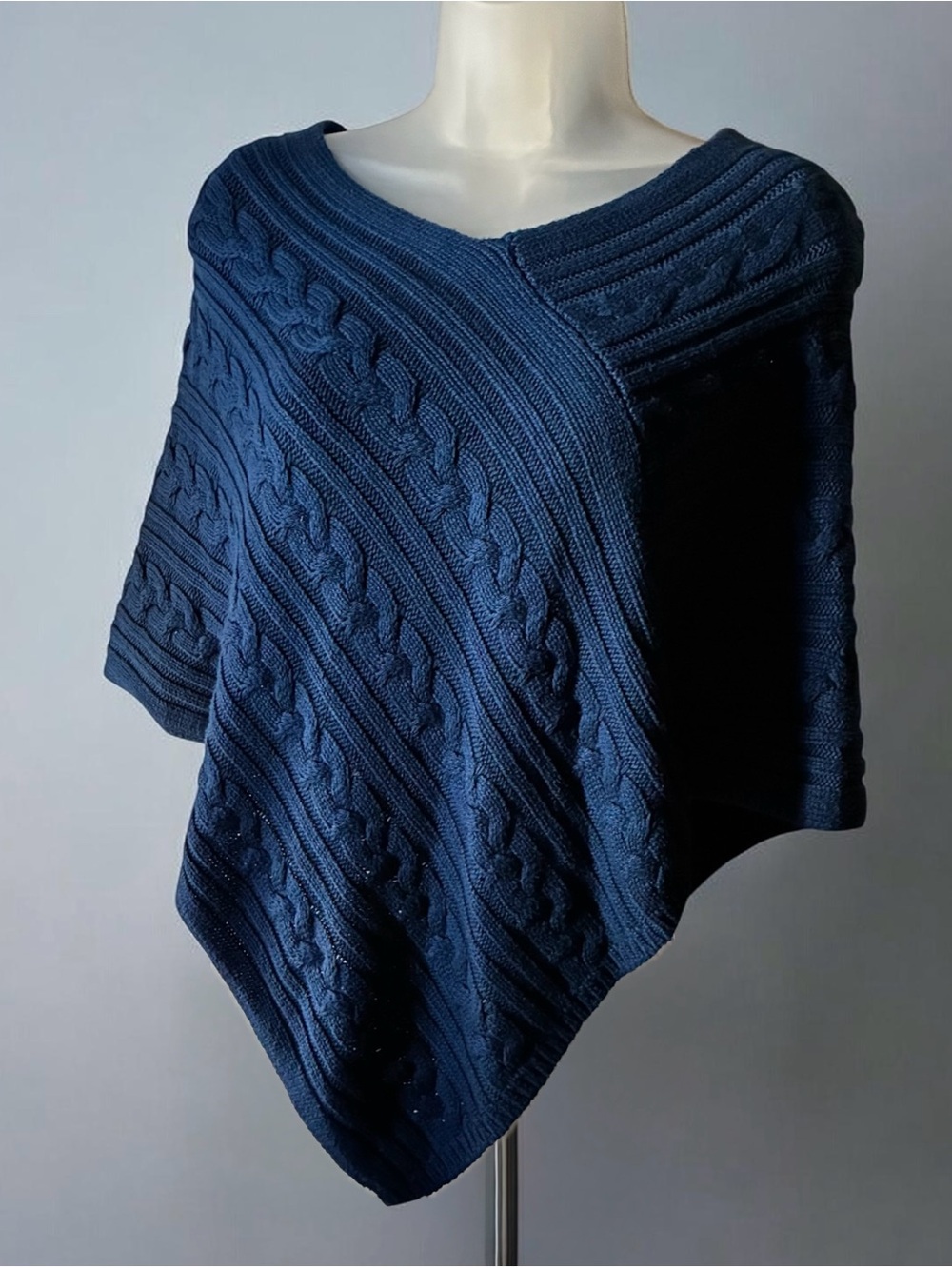 LOFT asymmetrical cable-knit poncho sweater